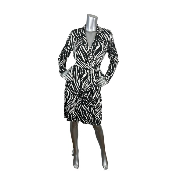 Diane Von Furstenberg DVF Jeanne 2 Wrap Dress Zebra Black & White Long Sleeve 14 - Picture 1 of 7